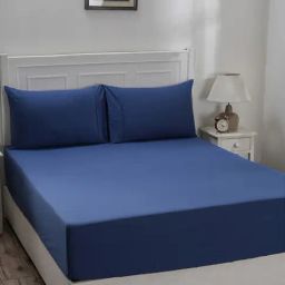 Maspar Colorart Eden Denim Blue 144 TC Cotton Double Fitted Bed Sheet With 2 Pillow Covers-picture-23
