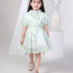 Peppermint Kids Green & White Printed Dress-picture-23