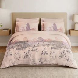 Spaces Cotton Peach Abstract 180 TC Double Size Bedsheet with 4 Pillow Covers-picture-39