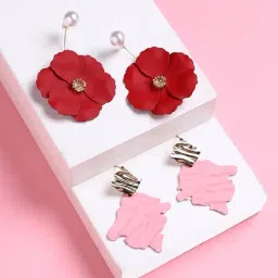 Sohi Women's Hues Stud Earrings  Crimson Red/Blush Pink (Set Of 2)-image-67