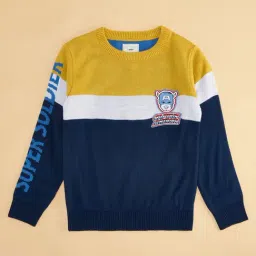 Pantaloons Junior Yellow Color Block Regular Fit Sweater image 3