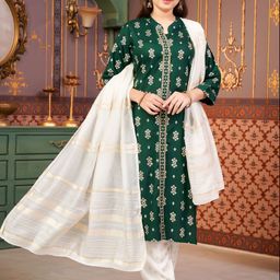 Sangria Girls Printed Mandarin Collar Foil Print Straight Kurta With Trouser & Dupatta-picture-33