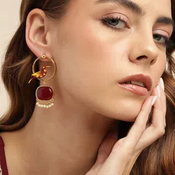 Anouk Gold-Plated Quirky Artificial Stones Studded and Beaded Drop Earrings-picture-57