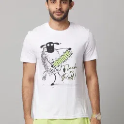 Celio* White Cotton Regular Fit Printed T-Shirt-image-1