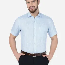 JadeBlue Sky Blue Linen Regular Fit Shirt-image-16