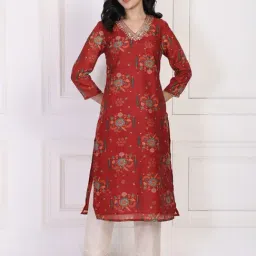 W Maroon Polyester Floral Kurti image 5
