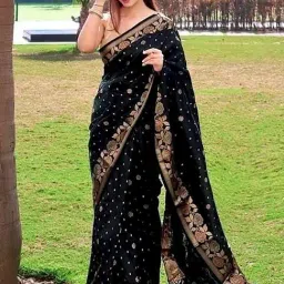 Saree Mall Black Woven Saree With Unstitched Blouse-image-70