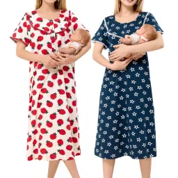 PIU Womens Knitted Cotton Maternity Nighty Multi-Color (Pack of 2)-image-22