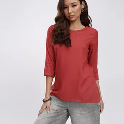 Anouk Rustic Round Neck Straight Kurti image 2