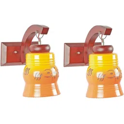 1ST TIME Orange & Yellow Printed Wood Traditional Wall Lamp image 3