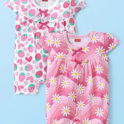 Babyhug 100% Cotton Knit Cap Sleeves Rompers Floral & Fruity Print Pack of 2 - Multicolour-picture-13