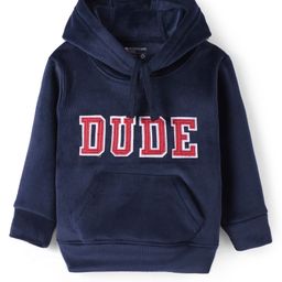 Bodycare Fleece Knit Full Sleeves Hooded Sweatshirt with Text Patch - Navy Blue-picture-35