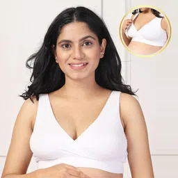 Zelena Women 95% Modal & 5% Ealstane Maternity Feeding Bra With Padding - White-picture-19