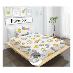 Filymore Kids Kids Elastic fitted Space Theam single bedsheet with one pillow cover made with pure microfiber(bedsheet size 72x36)(pillow size 17x27)(colour-Cream and orange)-image-0