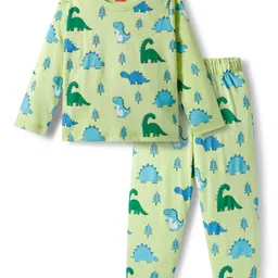 Babyhug Cotton Knit Full Sleeves Co-ords Night Suit With Dino Print - Green-picture-28