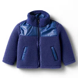 Kanvin Knit Full Sleeves Solid Color High Neck Jacket With Pockets - Navy Blue-picture-22
