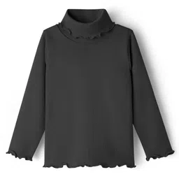Kookie Kids Cotton Knit Full Sleeves Solid Color Turtle Neck T-Shirt - Black-image-81