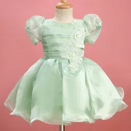 Bluebell Woven Half Sleeves Flared Partywear Tissue Dress With Floral Embroidery - Light Green-image-22