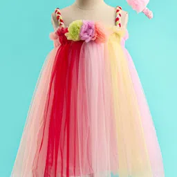 Enfance Sleeveless Floral Applique Detailed Knee Length Dress - Pink-image-59