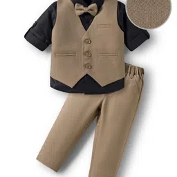 Mark & Mia Cotton Woven Full Sleeves Solid 3 Piece Party Suit With Bow - Brown & Black-picture-32