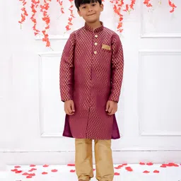 KID1 Jacquard Woven Full Sleeves Paisley Foil Printed Sherwani Pyjama Set - Purple-picture-16