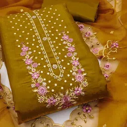 Maroosh Floral Embroidered Sequinned Silk Georgette Unstitched Dress Material-picture-18