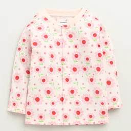 BUMZEE Cotton Knit Full Sleeves Floral Printed Night Suit - Peach image 2