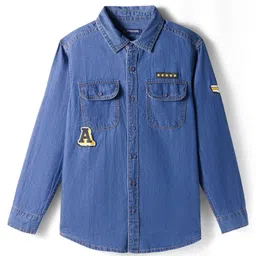 Pine Kids Woven Full Sleeves Washed Shirt with Text Applique - Blue image 2