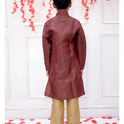 KID1 Jacquard Woven Full Sleeves Paisley Foil Printed Sherwani Pyjama Set - Purple image 3