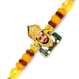 ADIVA Set Of 2 Artificial Beaded Lord Khatu Shaym Thread Rakhis With Roli Cawal Chandan image 3