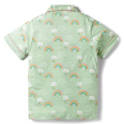 CUCUMBER Sinker Knit Half Sleeves Night Suit With Cloud Print - Sea Green image 3