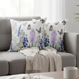 IZAAFA White & Blue Set of 2 Floral Square Cushion Covers-picture-30