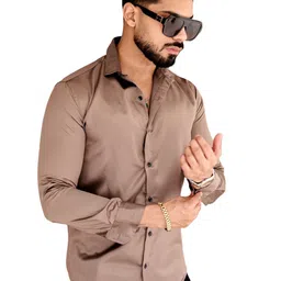 KHUSHI CREATION Men Premium Fit Solid Spread Collar Satin Casual Shirt image 4