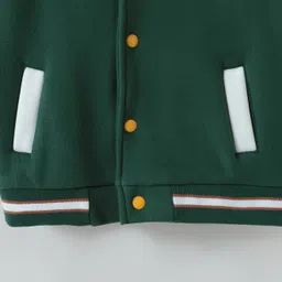 Kookie Kids Full Sleeves Bomber Jacket With Pizza Patch Applique - Green image 4