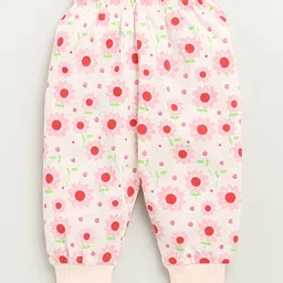 BUMZEE Cotton Knit Full Sleeves Floral Printed Night Suit - Peach image 4