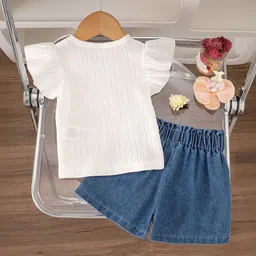 LULU & SKY Girls Floral Flutter Sleeve Round Neck T-shirt With Shorts image 5