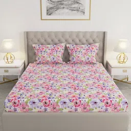 Raymond Home Pink & Blue Printed 100 TC Queen Bedsheet Set-2.25 m x 2.50 m image 2
