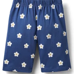 Babyhug Cotton Knit Half Sleeves Capri Night Suit With Bunny & Floral Print - Blue image 5