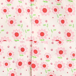 BUMZEE Cotton Knit Full Sleeves Floral Printed Night Suit - Peach image 5