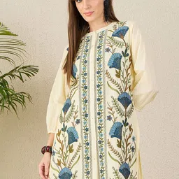 Indo Era Embroidered Pure Cotton Round Neck Tunic With Trousers-picture-11