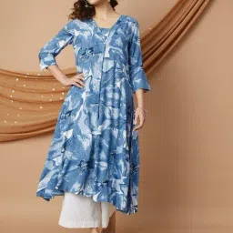 Melange By Lifestyle Blue Regular Fit Embroidered Kurtas-picture-14