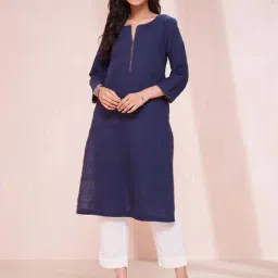 Fabindia Blue Cotton Woven Pattern Straight Kurta-image-13