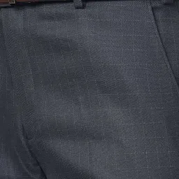 Raymond Dark Grey Slim Fit Check Flat Front Trousers image 4