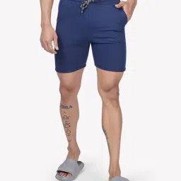 VASTRADO Navy Cotton Regular Fit Shorts-image-7