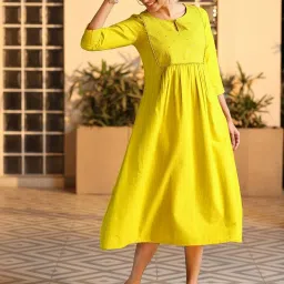 Libas Mustard Cotton Regular Fit Yoke Design Dress image 4