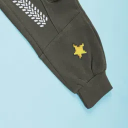 Kiddopanti Boys Military Green Fleece Embroidered Joggers image 4