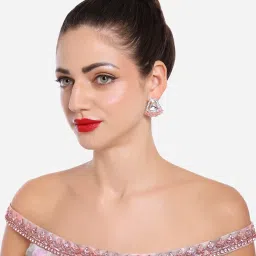 Zaveri Pearls Pink Crystal & Artificial Stones Ethnic Drop Earring-ZPFK16707 image 4