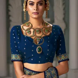 Saree Mall Navy Woven Saree With Unstitched Blouse image 4