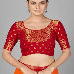 APNISHA Orange & Red Tie & Dye Saree With Unstitched Blouse image 4