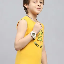 Monte Carlo Kids Mustard & Blue Printed Regular Fit T-Shirt - Pack of 2 image 4